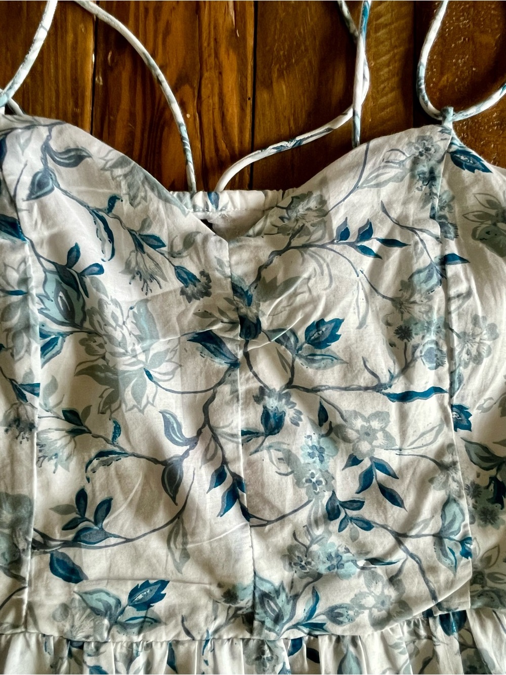 Joie Floral Cottagecore Prairie Maxi Dress Blue White Spaghetti Straps US 12 - Picture 14 of 16